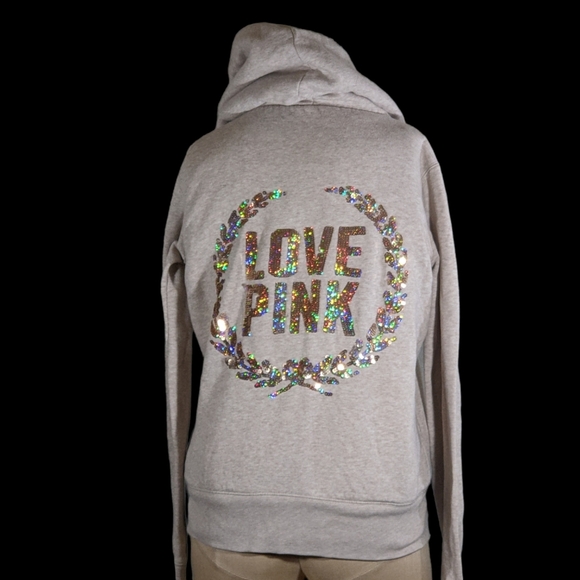 PINK Victoria Secret Rare Bling Sherpa Lined Hoodie , Oversized S , EUC - Picture 1 of 3